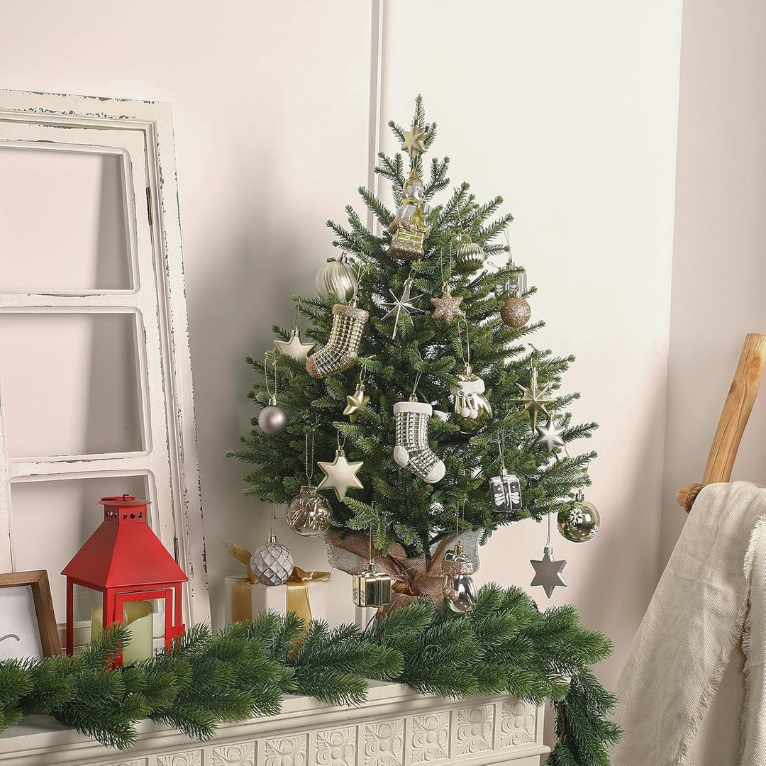 Alupssuc 2 Fuss Beleuchteter Künstlicher Mini-Weihnachtsbaum, 100% PE-Zweige mit Sockel aus Leinensa