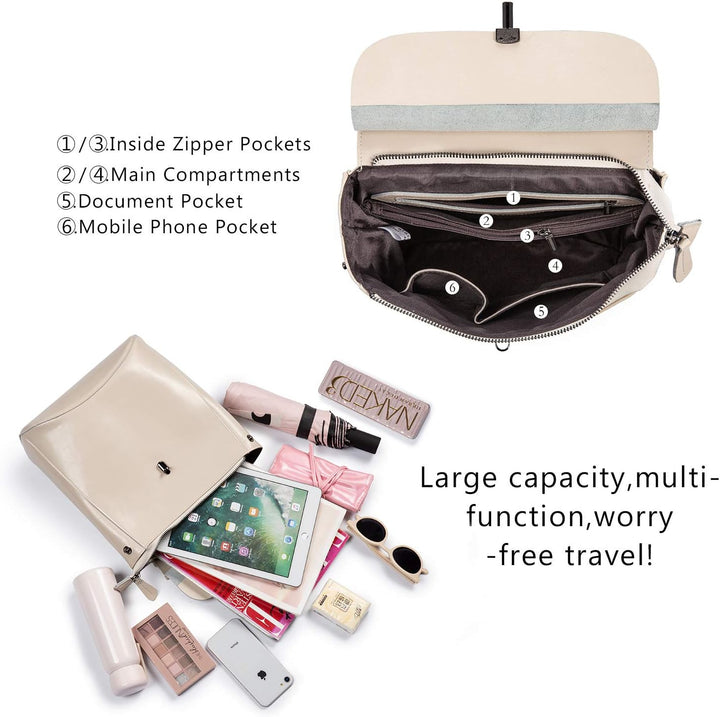 Realer Echtes Leder Rucksäcke Geldbörsen für Frauen Schultertasche Beige, Beige