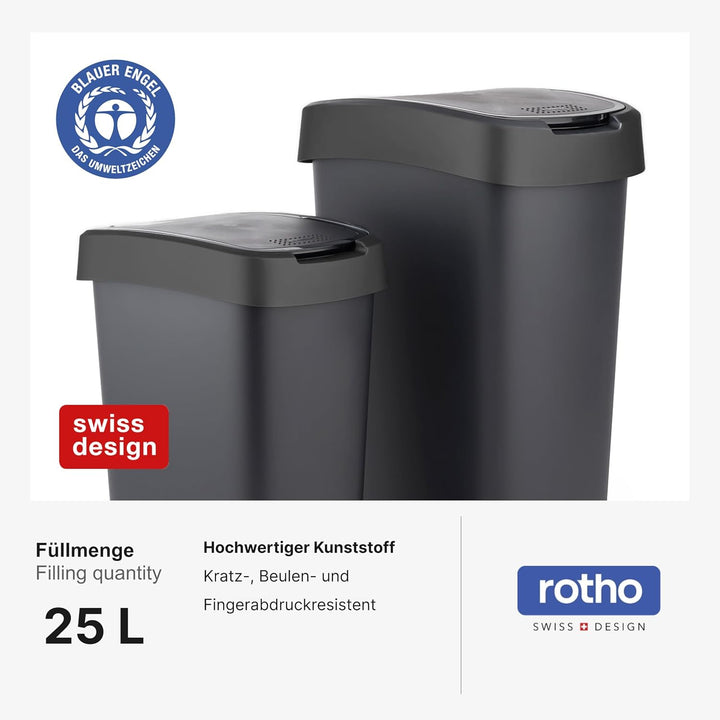 Rotho Salsa Mülleimer 50l mit Deckel, Kunststoff (PP) BPA-frei, schwarz recycelt, 50l (40.1 x 29.8 x