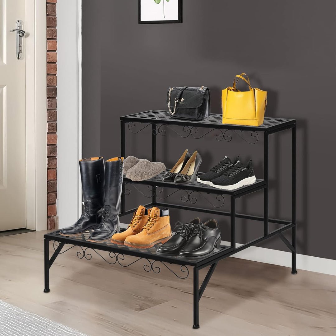 RELAX4LIFE Blumentreppe 3-stufig, Blumenregal aus Metall, Blumenständer mit 3 Ebenen, Pflanzenstände