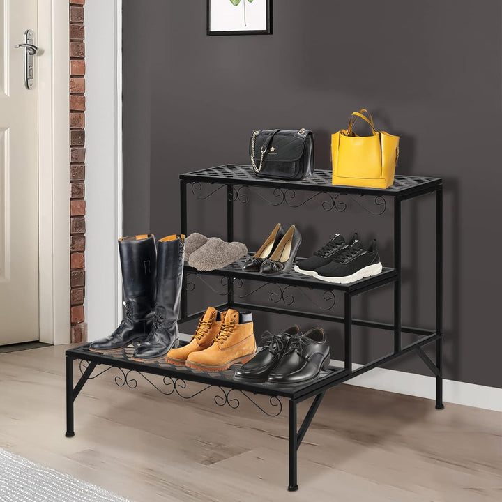 RELAX4LIFE Blumentreppe 3-stufig, Blumenregal aus Metall, Blumenständer mit 3 Ebenen, Pflanzenstände