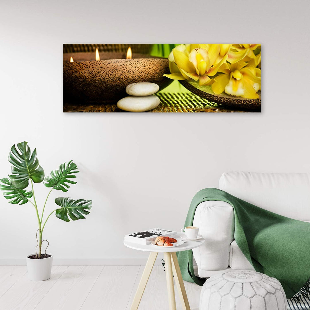 Wandbild XXL Spa Deko Kunst Bilder Blumen Gelb 158x53 cm Deko Paneel 158x53 cm Gelb_a, Deko Paneel 1