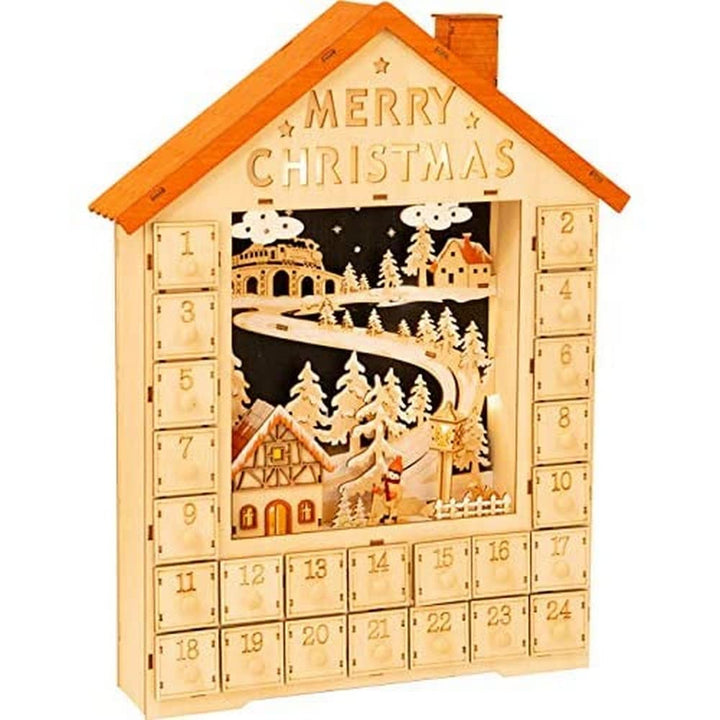 small foot Adventskalender Merry Christmas aus Holz, Weihnachtsdeko mit LED-Beleuchtung, Weihnachtsh
