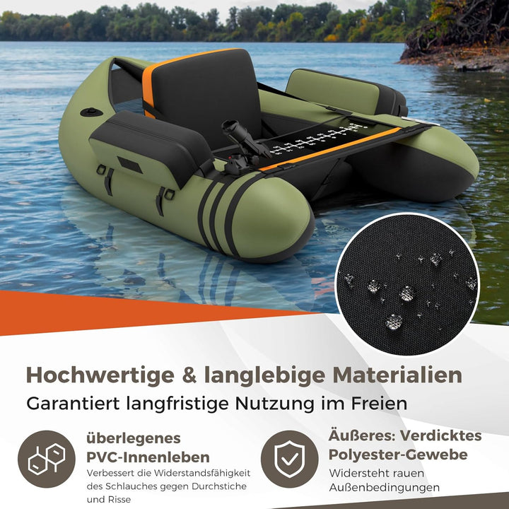 GOPLUS Bellyboot, Belly Boat bis 150 kg belastbar, aufblasbares Schlauchboot zum Angeln mit Alu Padd