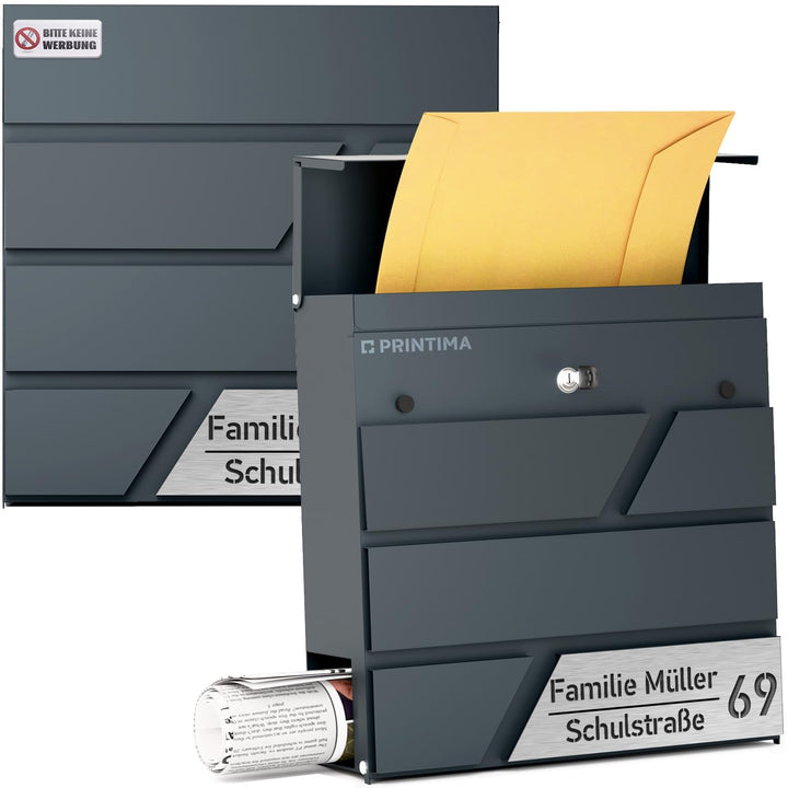 Julia Personalisierter Briefkasten Anthrazit (RAL7016) mit Zeitungsfach: Wetterbeständigkeit, Funkti