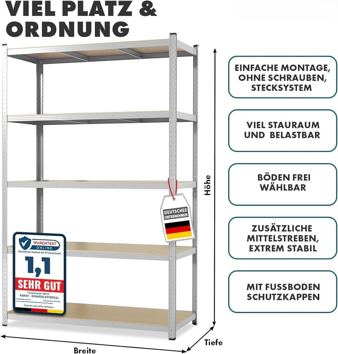 Floordirekt Schwerlastregal, 2er Set, verzinkt 150 x 75 x 30 cm Steckregal, Kellerregal, Lagerregal,