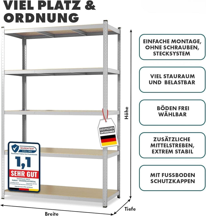 Floordirekt Schwerlastregal, 2er Set, verzinkt 150 x 75 x 30 cm Steckregal, Kellerregal, Lagerregal,