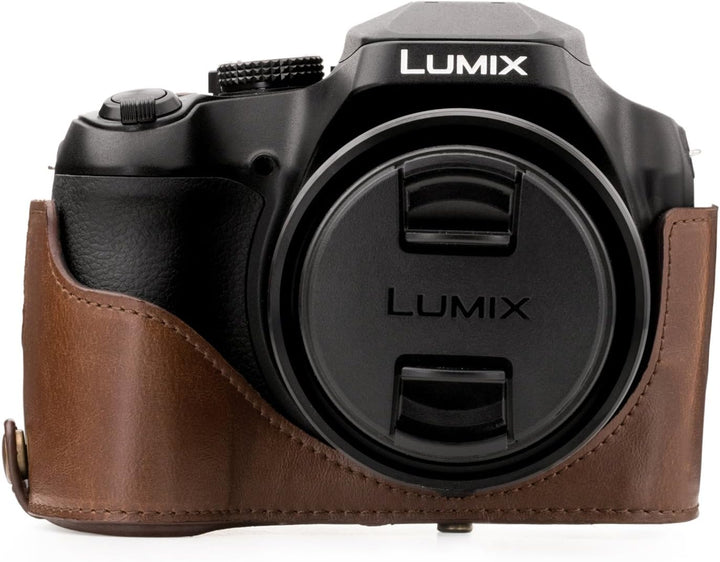 MegaGear Panasonic Lumix DC-FZ80, FZ82 Ever Ready Leder Kamera-Case mit Trageriemen und Batteriezuga
