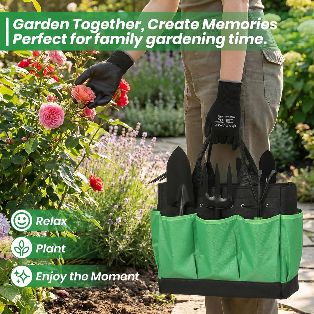 Velway Gartenwerkzeug Set 11 Stück - Gartengeräte aus Edelstahl, Robuste Handwerkzeuge mit ergonomis