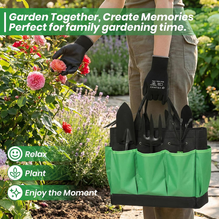 Velway Gartenwerkzeug Set 11 Stück - Gartengeräte aus Edelstahl, Robuste Handwerkzeuge mit ergonomis