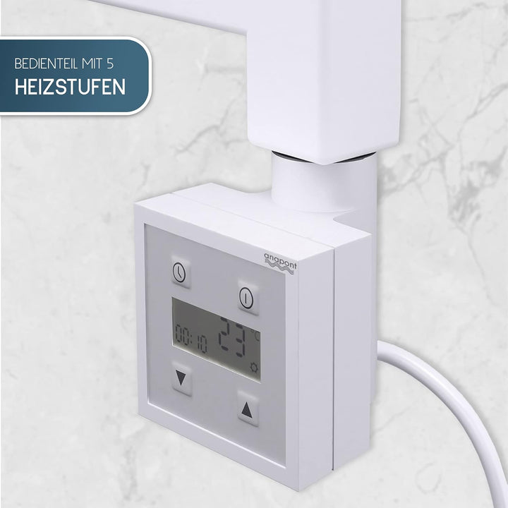 anapont elektrischer Badheizkörper 1175h x 600b - Zeitschaltuhr - Timer-Funktion - gerade - weiss -