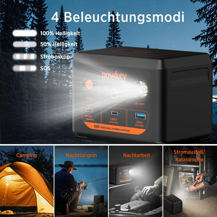 POWKEY Tragbare Powerstation, 30000mAh Laptop Powerbank 96Wh LiFePO4 Akku, Solar Power Station mit 1