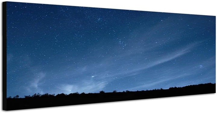 Paul Sinus Art Panoramabild auf Leinwand und Keilrahmen 120x40cm Himmel Nacht Sterne Wald