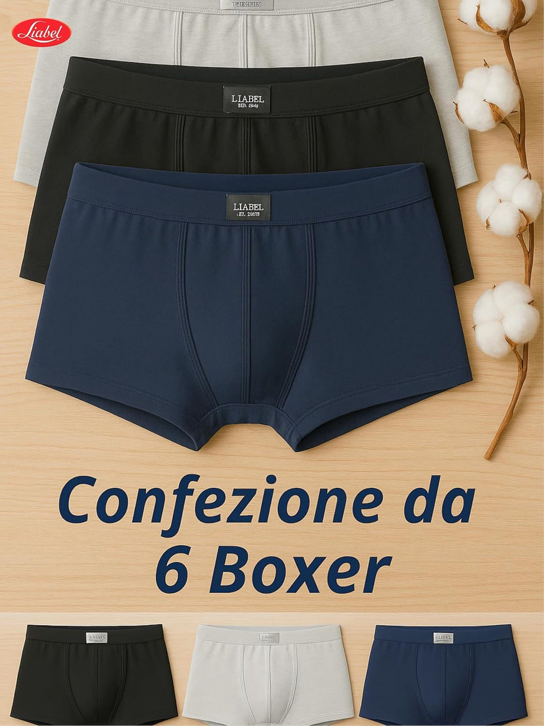 Liabel 6 Boxershorts für Herren, elastische Baumwolle, atmungsaktiv, Unterhosen-Set für Herren, bunt