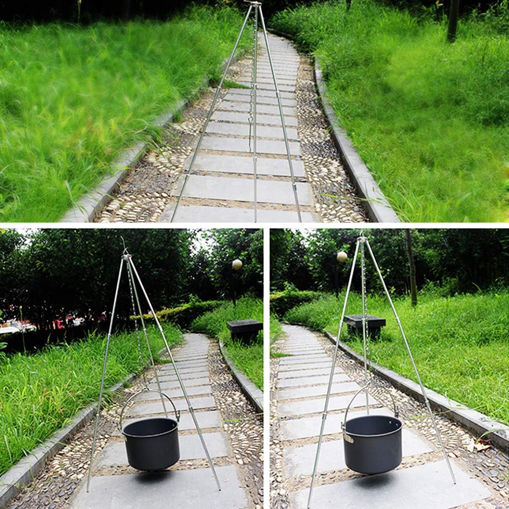 Dioche Grill Dreibein, Tragbares Outdoor-Kochstativ mit verstellbarer Aufhängekette zum Aufhängen vo