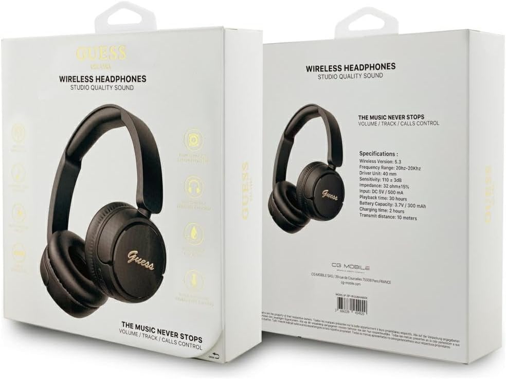 CG MOBILE Guess Bluetooth 5.3 On-Ear-Kopfhörer mit metallischem Logo (Schwarz)