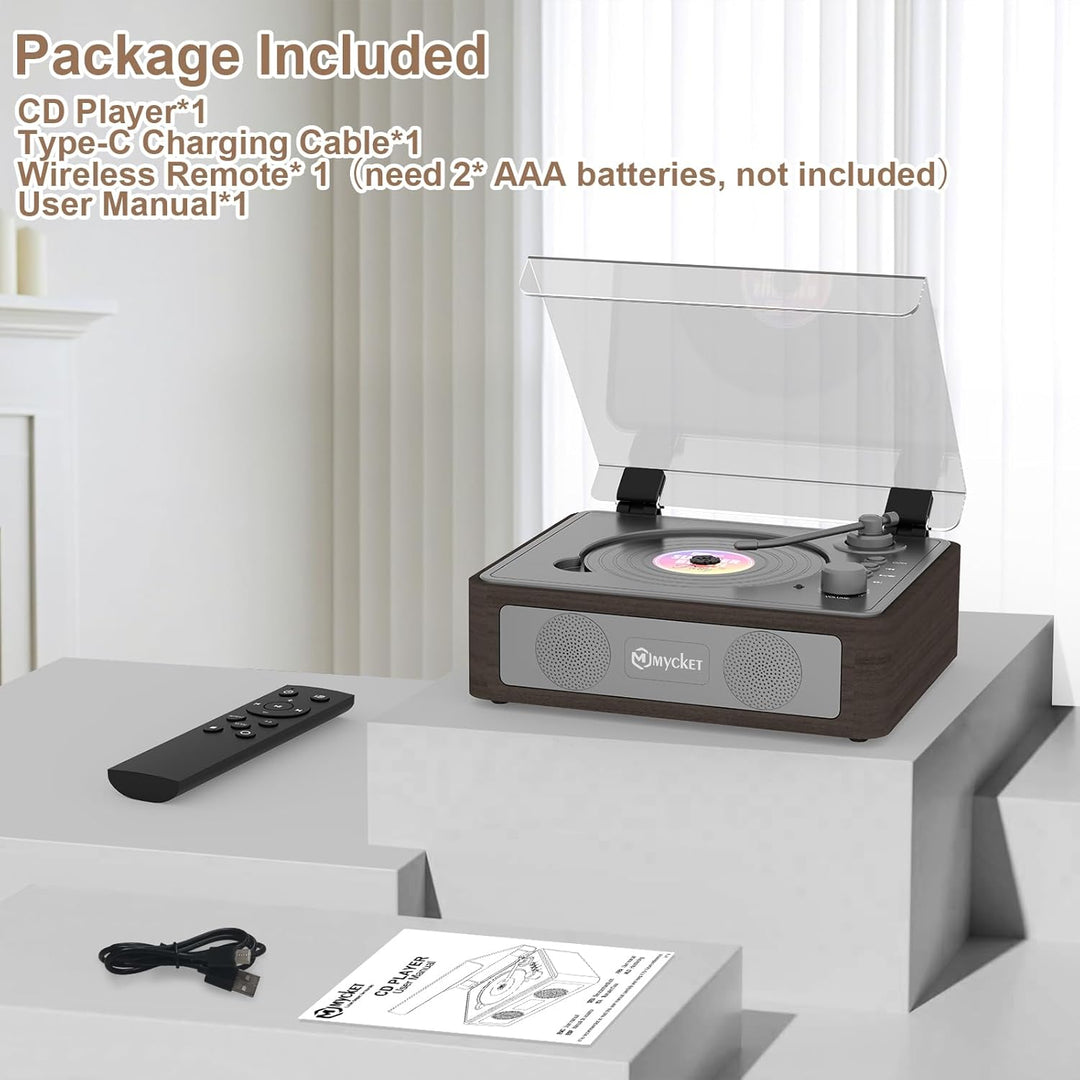 Mycket CD Player Tragbar mit Bluetooth 5.0, CD Musik mit Fernbedienung, HiFi-Dual-Stereo-Lautspreche