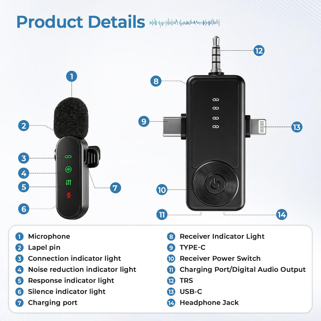 Kabellose Lavalier-Mikrofone mit LED-Anzeige, 4 Stück, Lavalier-Mikrofone, Clip-on-Mikrofon, Auto-Pa