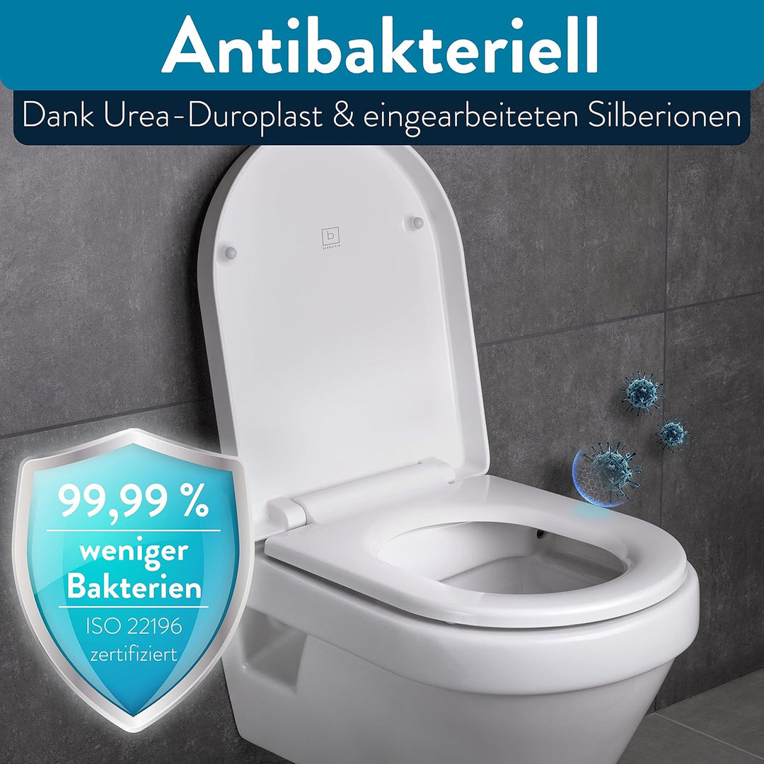 Benkstein® Premium Toilettendeckel antibakteriell D-Form weiss Klodeckel mit Quick-Release-Funktion