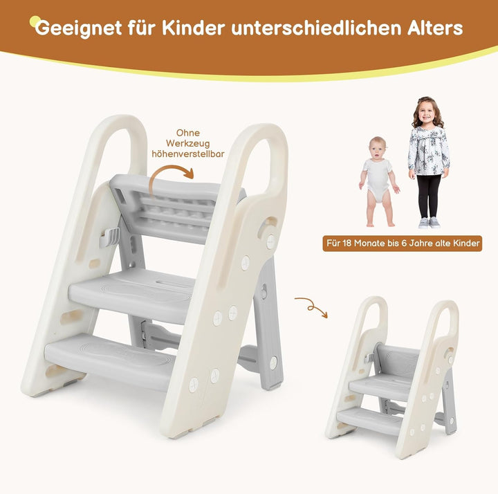 Onasti Tritthocker für Kinder, 2 Stufen - 3 Stufen Höhenverstellbar Kinderschemel, Trittschemel für