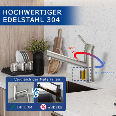 Niederdruck Armatur Küche Ausziehbar DETBOM,Küchenarmatur Ausziehbar Niederdruck Magnet Andocken,Mis