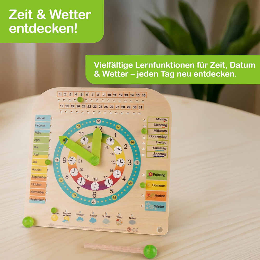 Hess Holzspielzeug 14658 - Stand - Kinderlernuhr aus Holz, ca. 25 x 25 cm