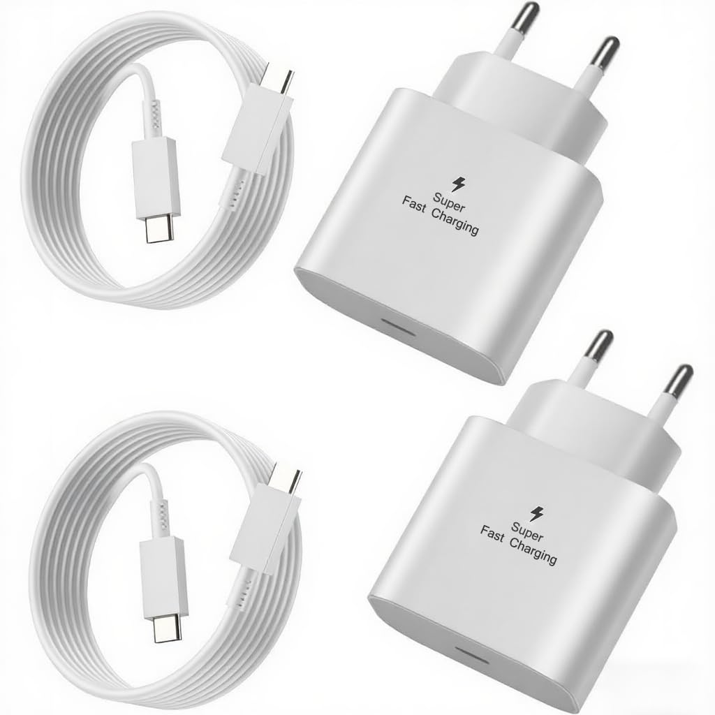 2er-Pack 25W USB C Ladegerät,Super Fast Charger mit 2M Ladekabel,Typ C Handy Netzteil Adapter für Sa