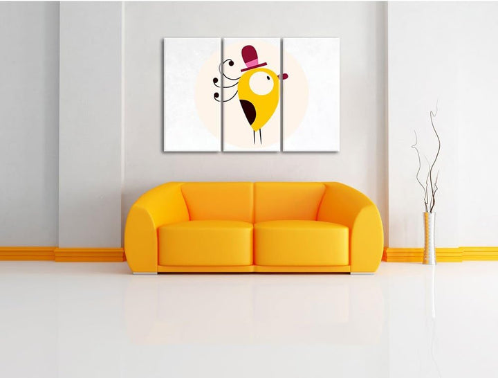 Pixxprint Lustiger Vogel mit einfarbigem Hintergrund weiss 3-Teiler Leinwandbild 120x80 Bild auf Lei