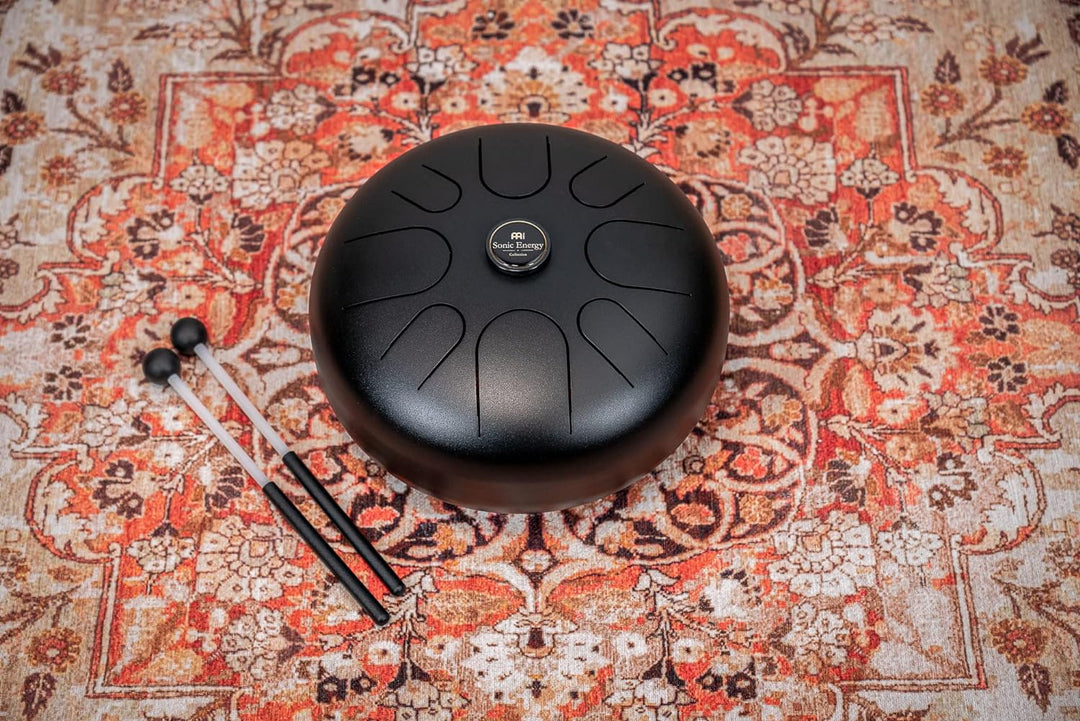 Sonic Energy 12" Edelstahl Zungentrommel – A Moll – Schwarz – Für Meditation, Yoga, Percussion – Ink