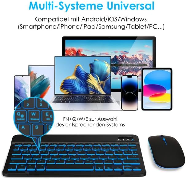 SOPPY Bluetooth Tastatur & Maus mit Hintergrundbeleuchtung,Tragbare wiederaufladbare kabellose Tasta