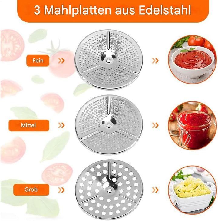 Kartoffelstampfer, Edelstahl Passiermühle mit 3 Frässcheiben, Reibequetsche Küchenwerkzeug, Passierm
