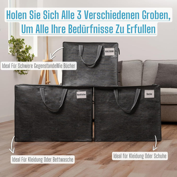 VENO 84 Liter Extra Gross Aufbewahrungstasche mit starke Griffe und Reissverschlüssen für Umzug, Cam