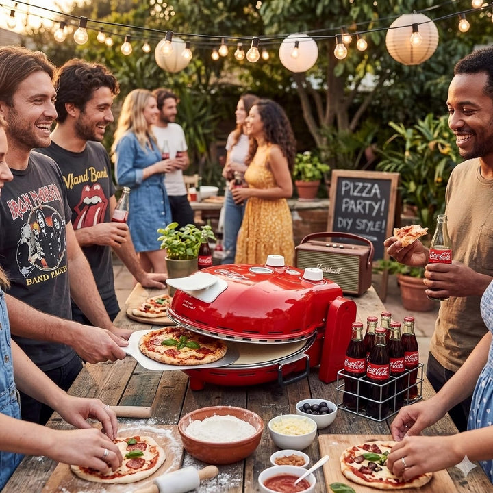 Salco Coca-Cola Pizzamaker – Perfekte Pizza in 3-5 Minuten | 30 cm Cordierit-Pizzaplatte | 400°C var