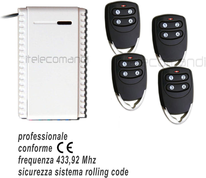 Hiland 4 Rolling Code 433,92 MHz 1-K-Empfänger NO-C-NC Universal 12-24 V + 3-K-Fernbedienung