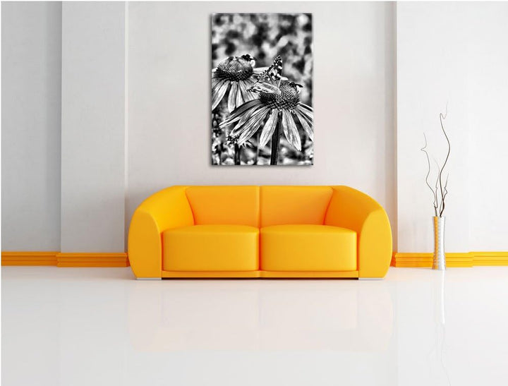 Monocrome, Frühlingswiese, Format: 100x70 auf Leinwand, XXL riesige Bilder fertig gerahmt mit Keilra