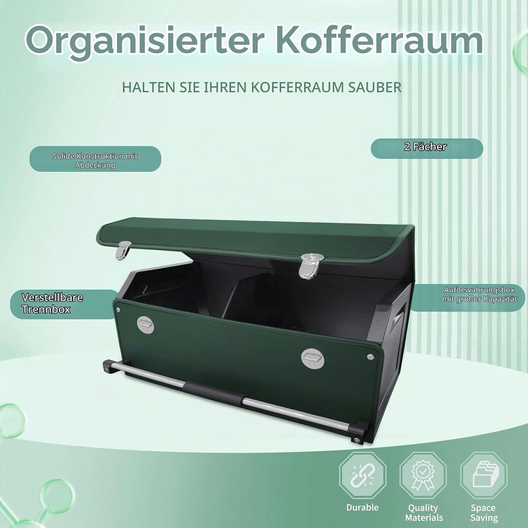 Auto Kofferraum Organizer mit Deckel, Premium Leder Kofferraumtasche mit stabilem Griff, Multifunkti