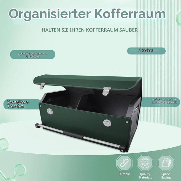 Auto Kofferraum Organizer mit Deckel, Premium Leder Kofferraumtasche mit stabilem Griff, Multifunkti