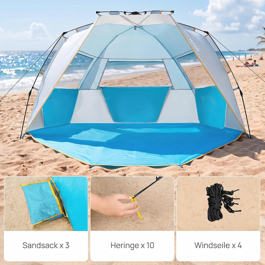 WolfWise Strandmuschel mit Schnellaufbau für 4-5 Personen – UV-Schutz 50+, Wasserabweisend, Privater