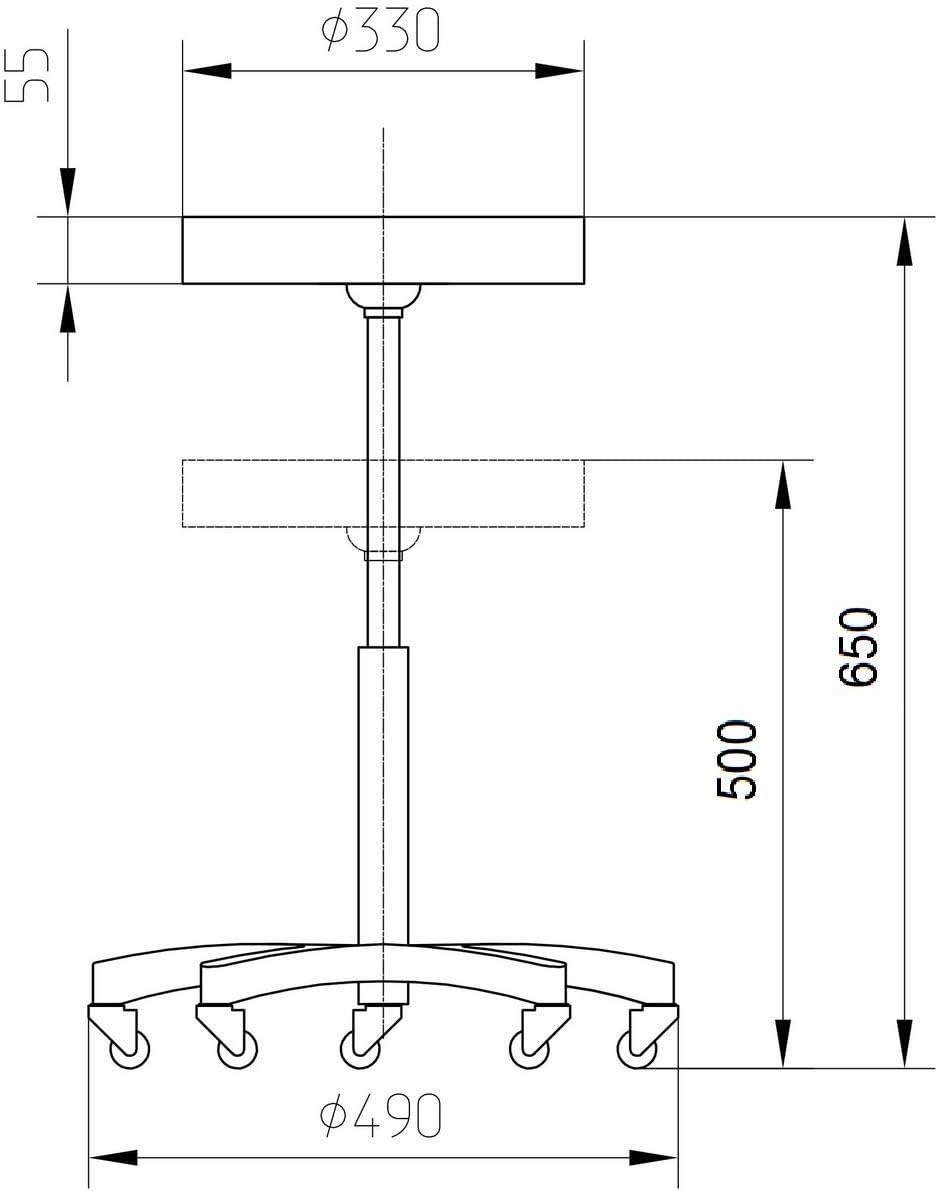 VAKON SALON - Rundocker auf hochwertigen Rollen - höhenverstellbarer Drehhocker 50-65 cm, Rollhocker