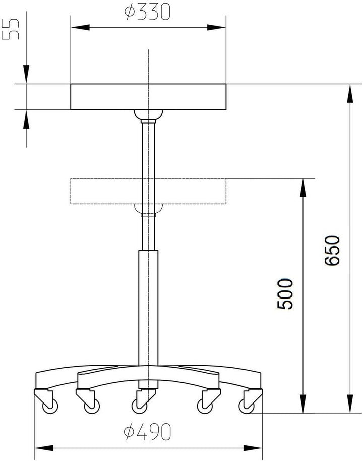 VAKON SALON - Rundocker auf hochwertigen Rollen - höhenverstellbarer Drehhocker 50-65 cm, Rollhocker