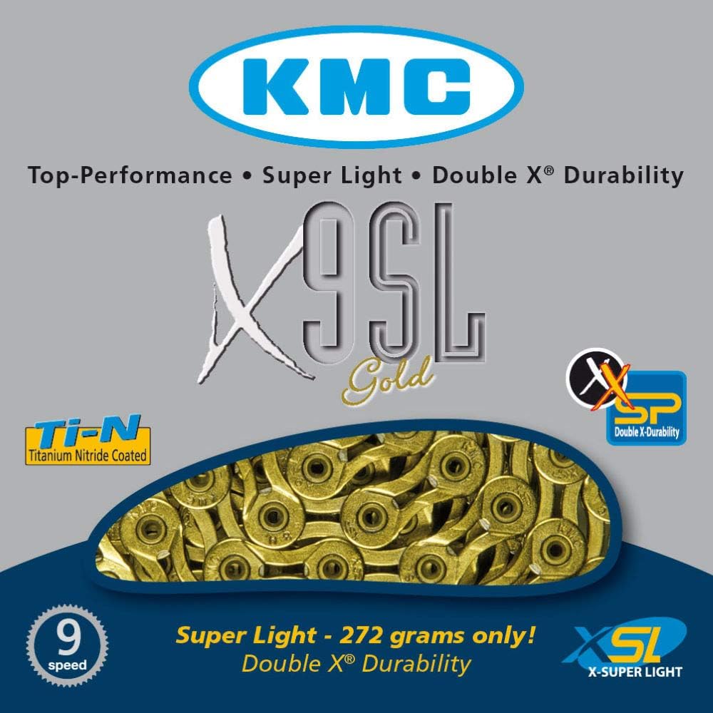 KMC X9 Fahrrad Kette mit 9 Geschwindigkeiten Gold, Gold