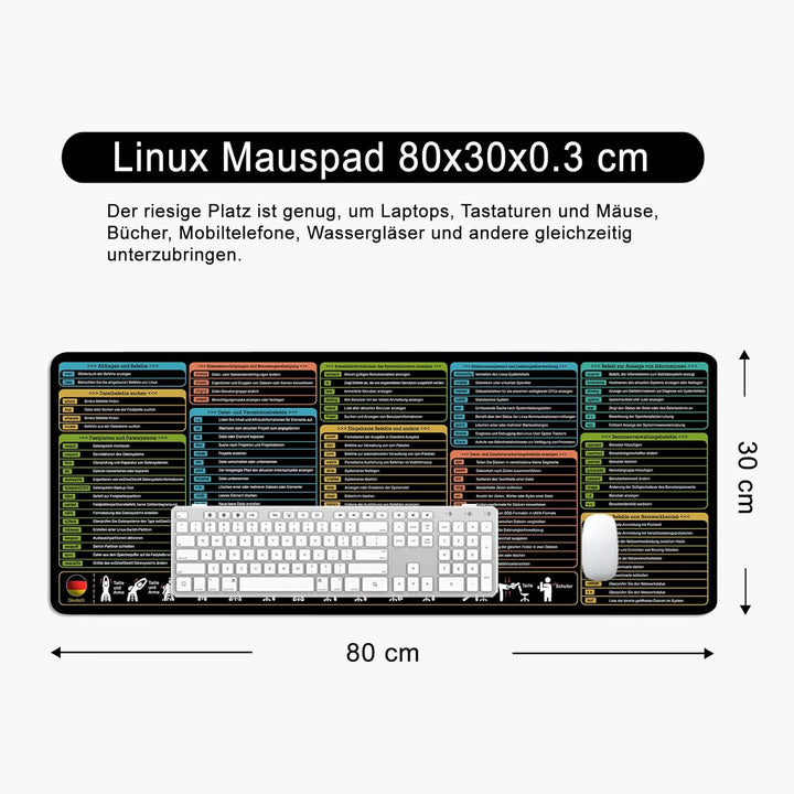 Linux Shortcuts Mauspad Deutsch Schreibtischunterlage 80x30x0.3cm Gross Gaming Mousepad XL & Desk Pa