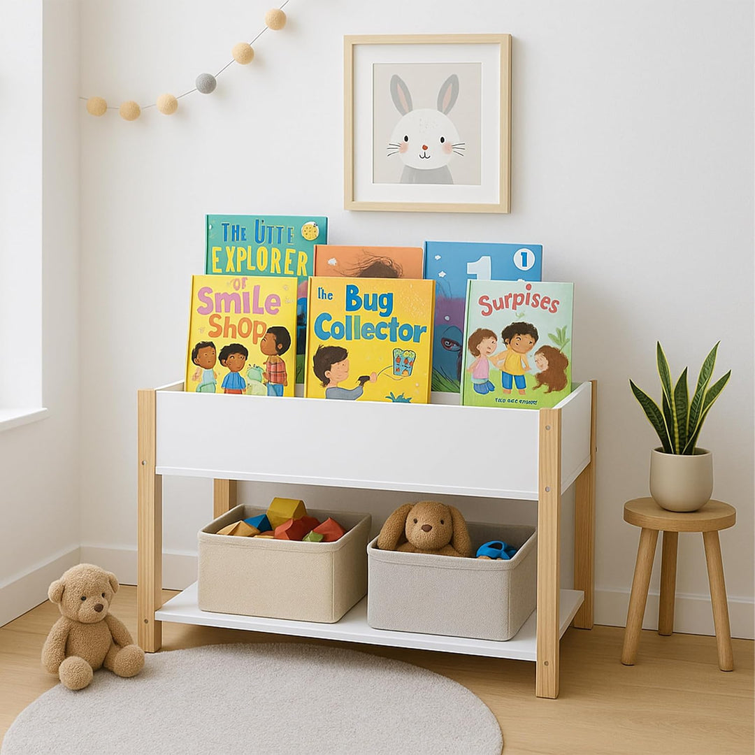 Relaxdays Bücherregal Kinder, 4 Buchablagen, offenes Fach, Spielzeug & Bücher, Kinderregal HBT: 44x8