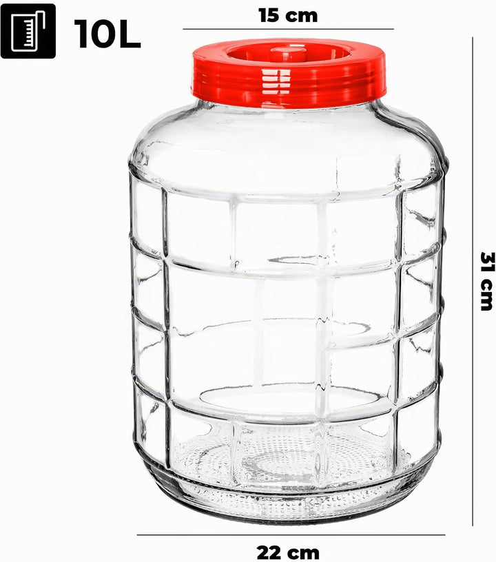 KADAX Gärballon 10L, Glasballon mit Deckel aus Kunststoff, Weinballon, Glasgärballon, universelles G