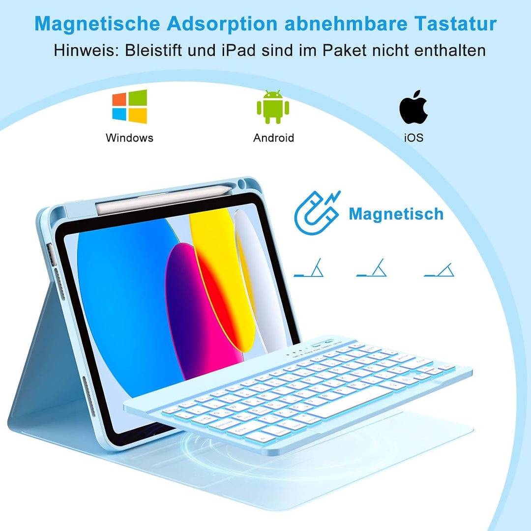 MMK Hülle mit Tastatur für iPad 10 Generation 2022(11/10.9 Zoll)/A16 11 Generation 2025, Abnehmbare
