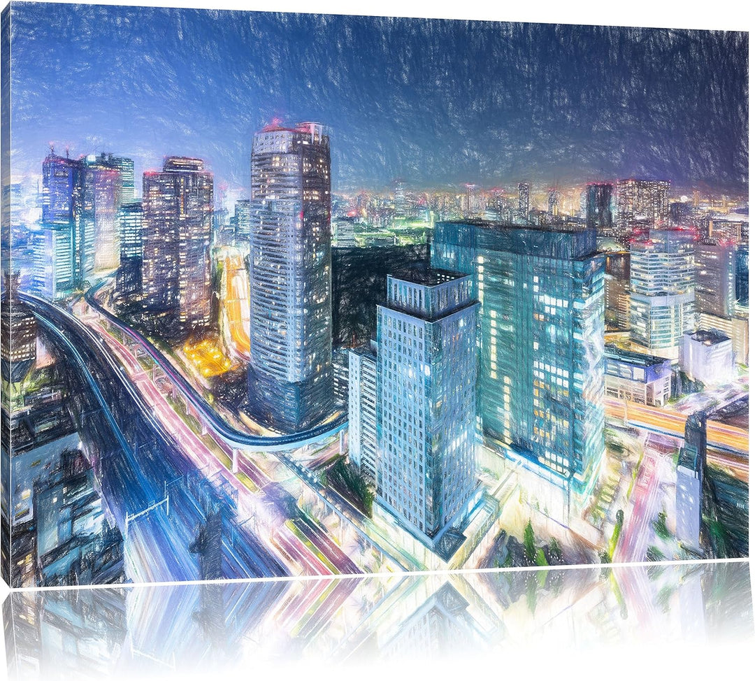 Pixxprint Moderne Architektur in Tokio als Leinwandbild/Grösse: 100x70 cm/Wandbild/Kunstdruck/fertig