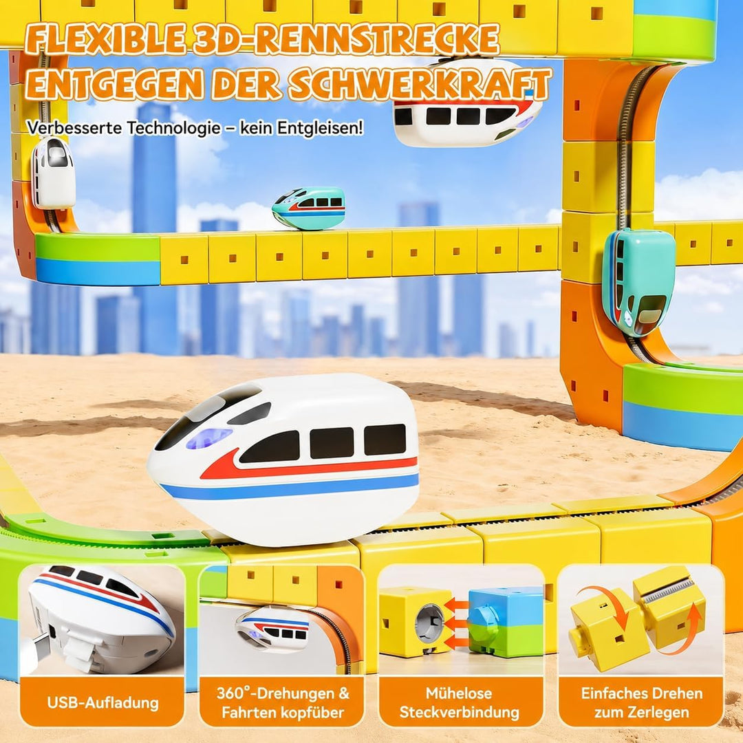 Umikk Clickrail Electric Train Set Flexible Race Track, Magic Rail Block, Magic Rail Block mit Schwe