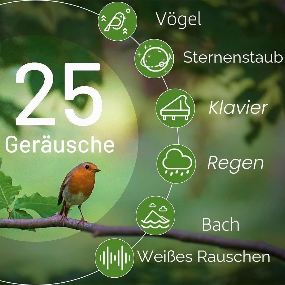 Magicteam Einschlafhilfe Weisses Rauschen mit 10 Farben Lichter und 25 Natürliche Berruhigen Klänge