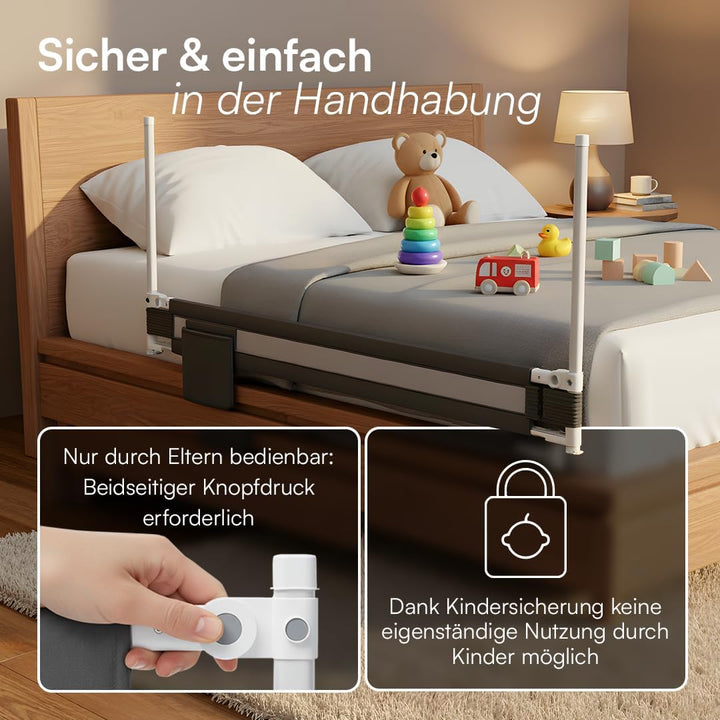 Bellabino Drina Rausfallschutz – Bettschutzgitter 180 cm Dunkelgrau – Bettgitter höhenverstellbar 69