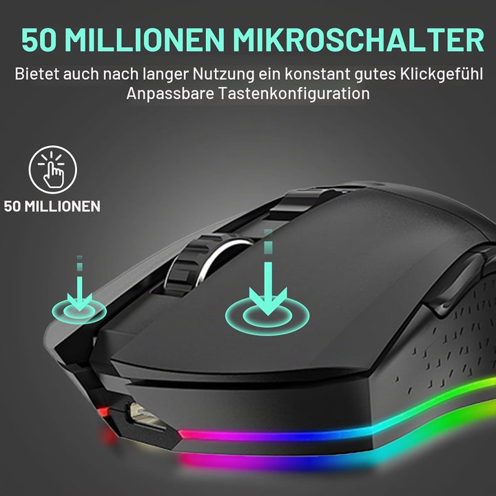 DAREU EM901X Kabellose Gaming-Maus mit Ladestation Wiederaufladbar RGB, 12K DPI, 6 Programmierbare T